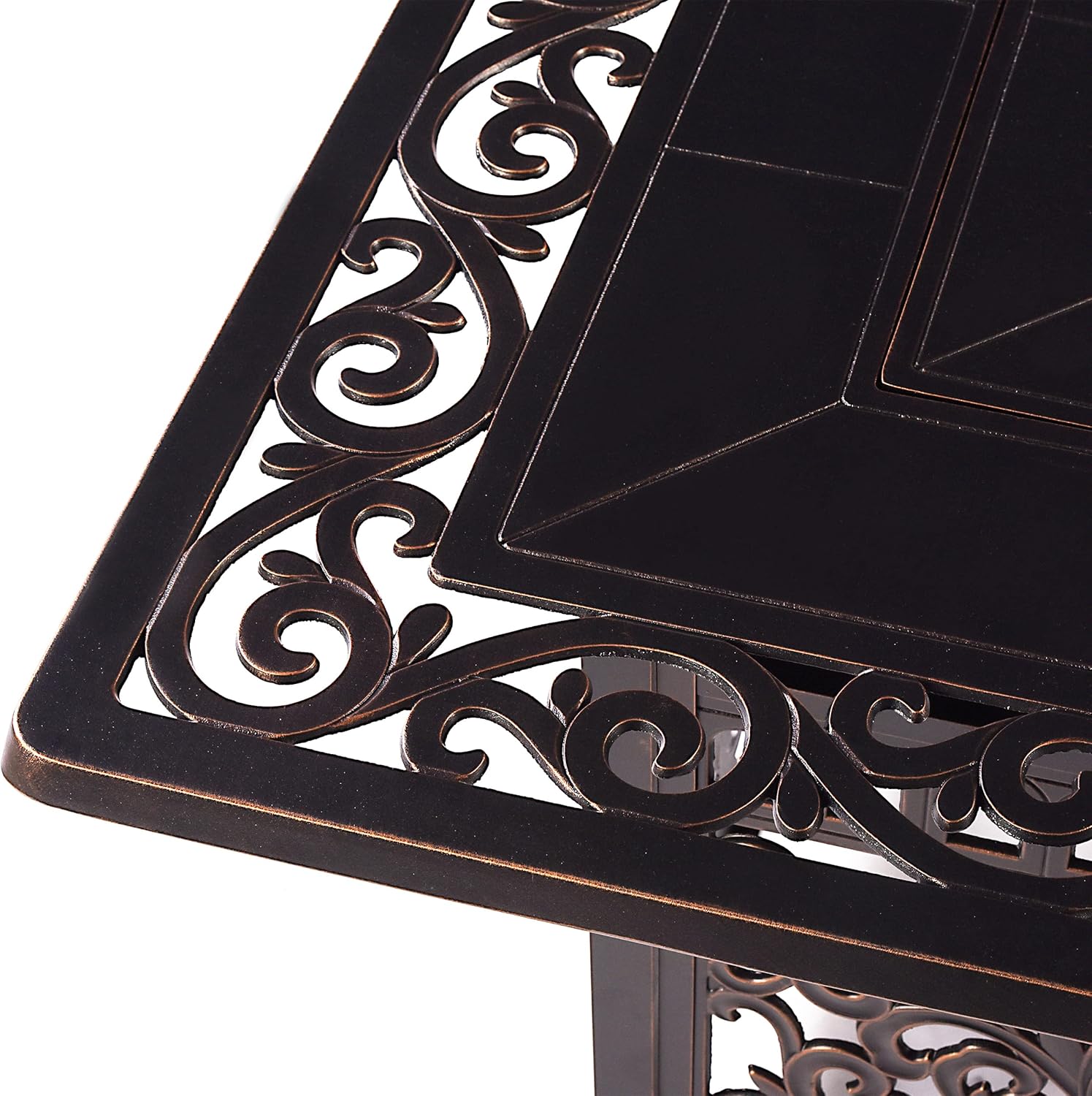 Aluminum 57,0000 BTU 42 in. Square Propane Black Fire Pit Table with Fire Beads, Lid, Propane Tank Cover and Table Fabric Covers in Copper Finish