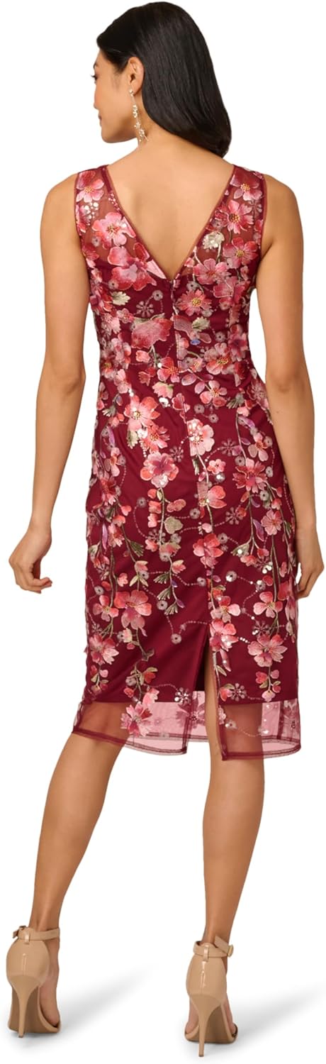 Adrianna Papell Womens Embroidered Floral Midi Dress