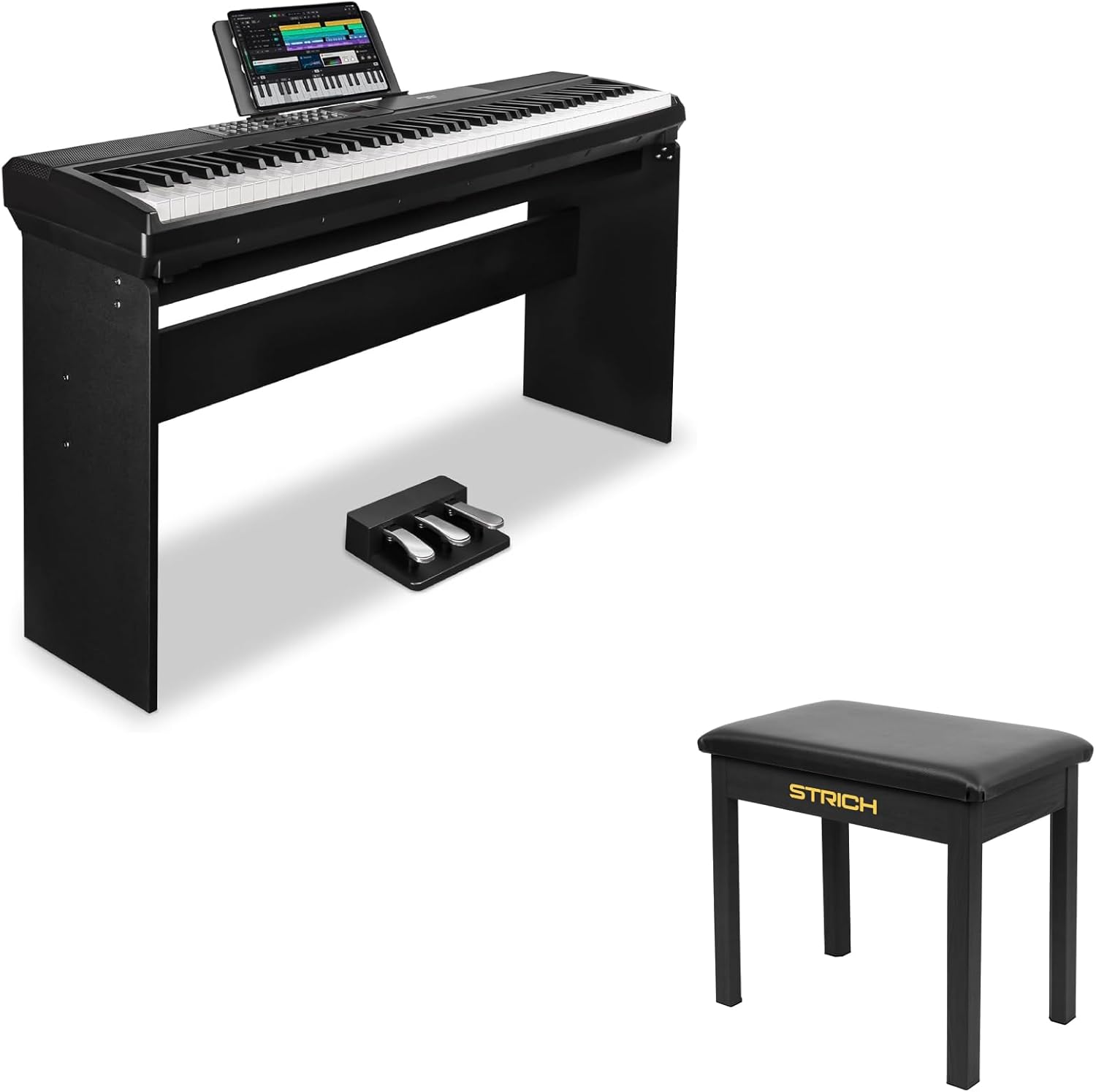 STRICH Digital Piano Bundle with Stand, Sustain Pedal and Storage Bench