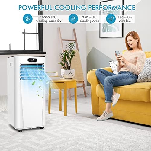 GOFLAME 10000BTU Portable Air Conditioner, 3-IN-1 Air Cooler & Dehumidifier with Remote Control, Sleep Mode, 2 Speeds and 24H Timer, Air Cooling Fan for Home & Office, White