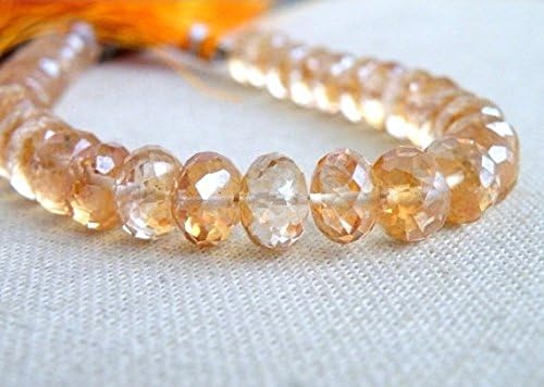 Mystic Quartz Gemstone Apricot Faceted Rondelle 8 to 8.5mm 1/2 strand