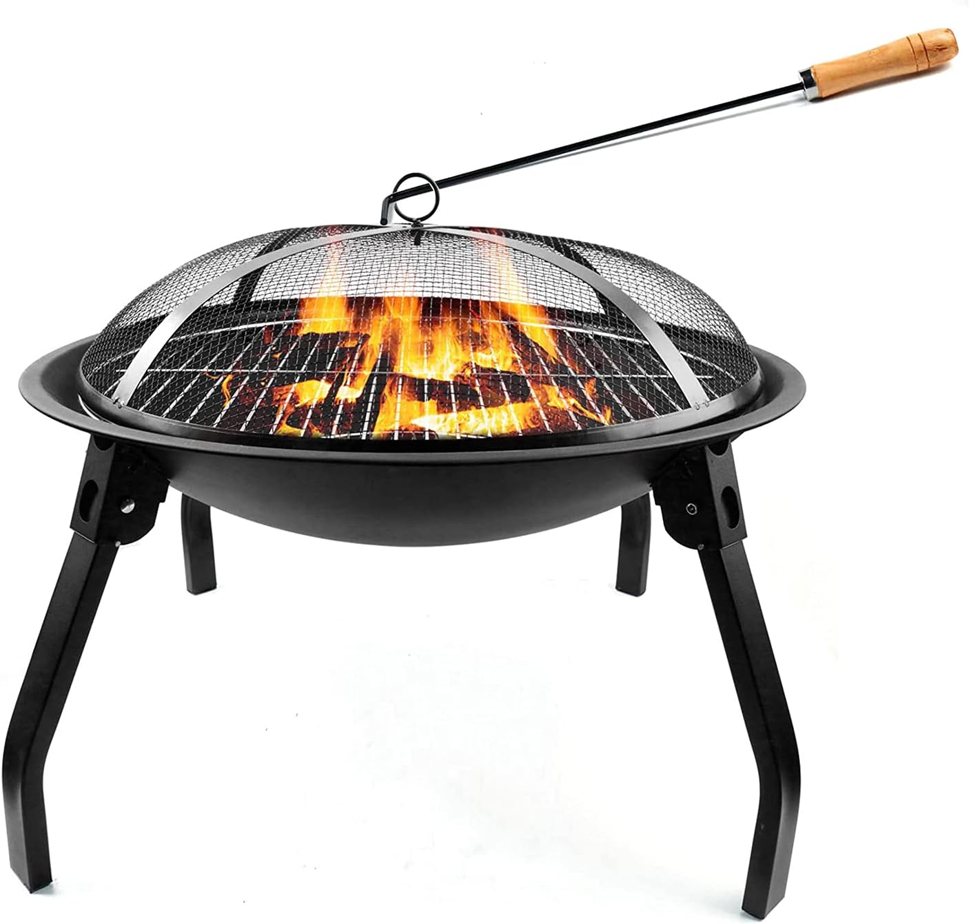 Outdoor Fire Pits,Portable and Collapsible 22-inch Fire Pit Grill Wood Burning Best for BBQ,Campfire,Bonfire with Smore SticksMesh Cover Spark Screen,black