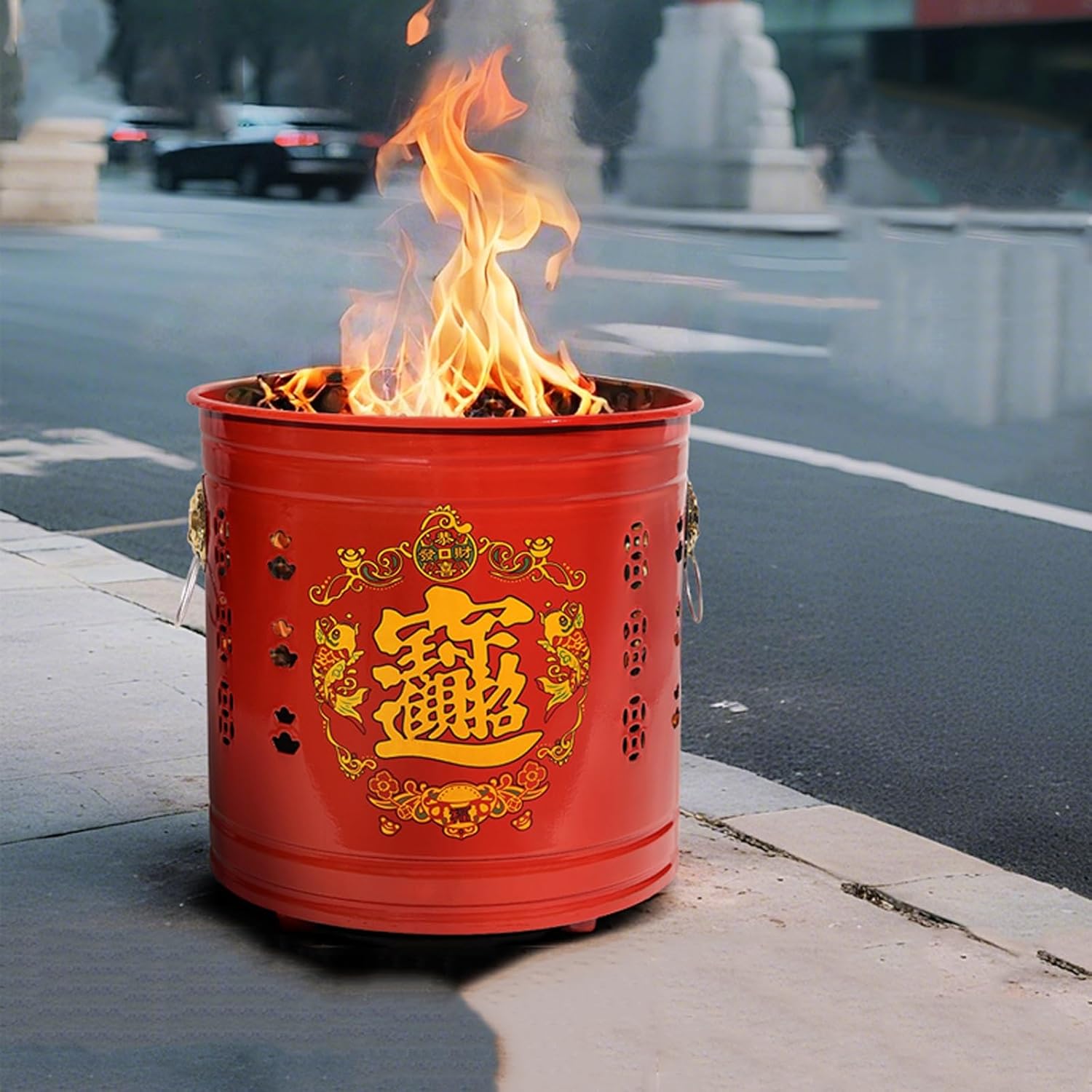 Burn Cage, Burn Barrels for Outside for Burning Trash, Outdoor Fire Pit with Lid and Handle, Metal Fire Pit for Yard Waste(45cm/18in)