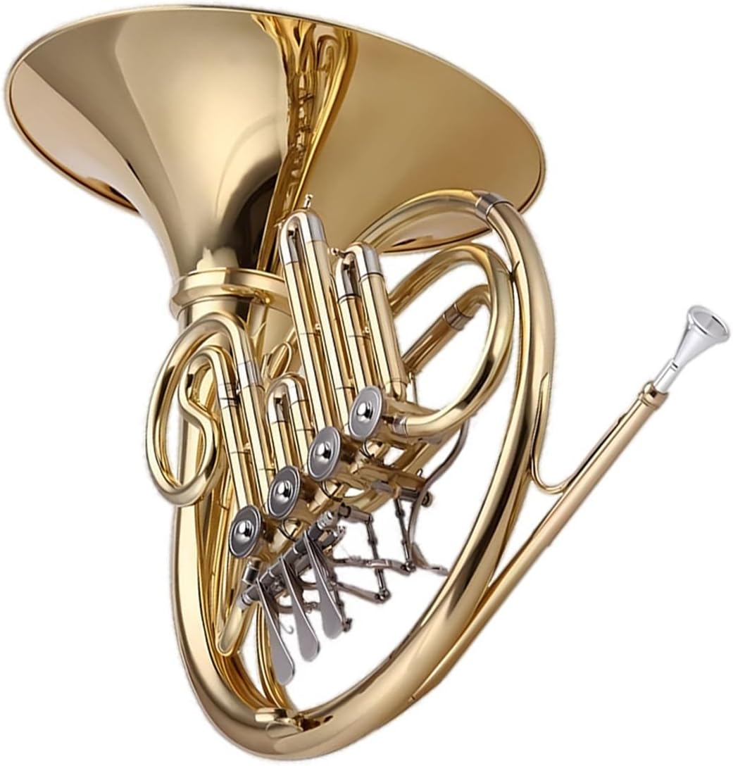 4 Key French Horn Professional Brass Horn Instrument Single Row 4 Keys B Flat Key Beginner Performance(Single row)