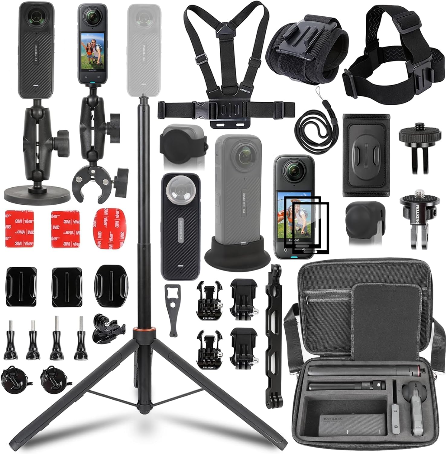 PellKing Accessories Kit for insta360 X4,Included Carrying Case with Belt,2 Pcs Metal 1/4