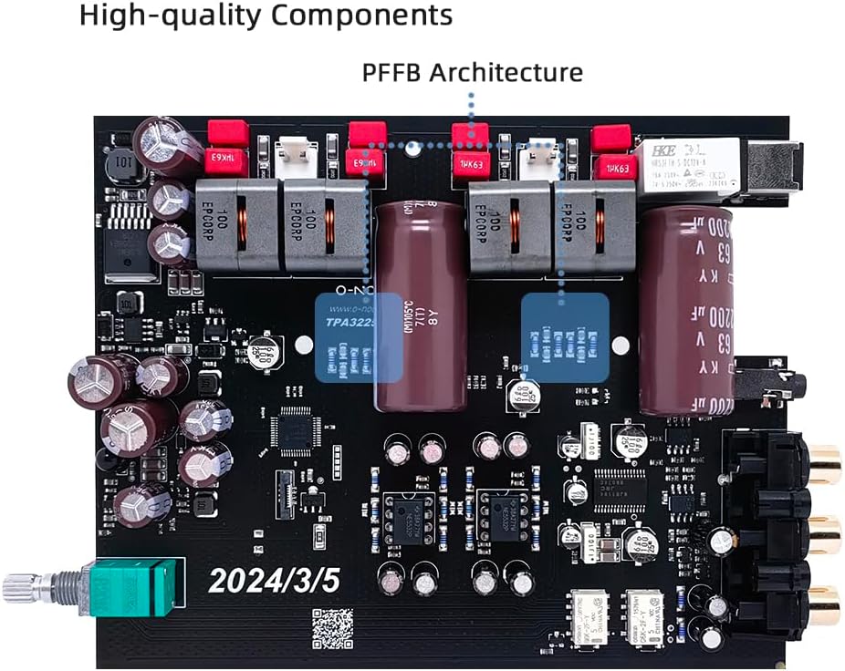 D1 TPA3255 PFFB Stereo Power Amplifier 300Wx2 with Treble Bass Tone,Subwoofer,Pre-Out, for Home Theater 2.1 Channel Amplifier,with 36V 5A Power Adapter
