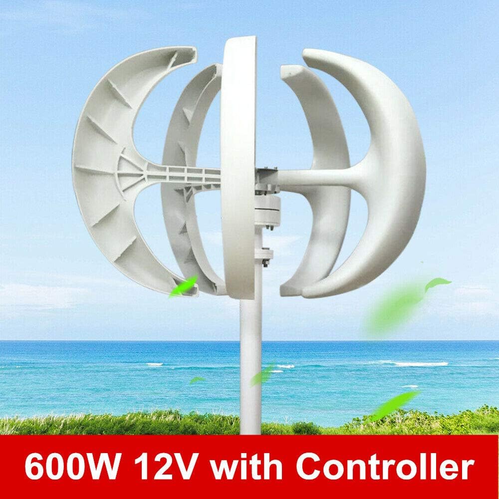 12V 600W Wind Turbine Generator Vertical Axis Garden Boat Wind Motor&Controller 5-Blade Windmill Power Charge Lantern White