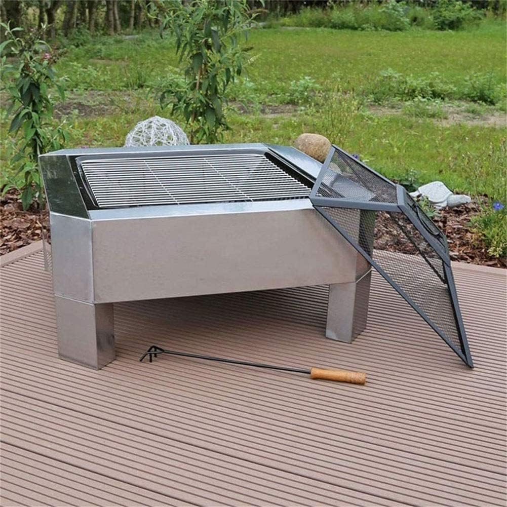 BBQ Grill Outdoor Outdoor Fire Pits,Metal Square Firepit Patio Stove Wood Burning BBQ Grill Fire Pit Bowl forrd Garden Camping Picnic Bonfire