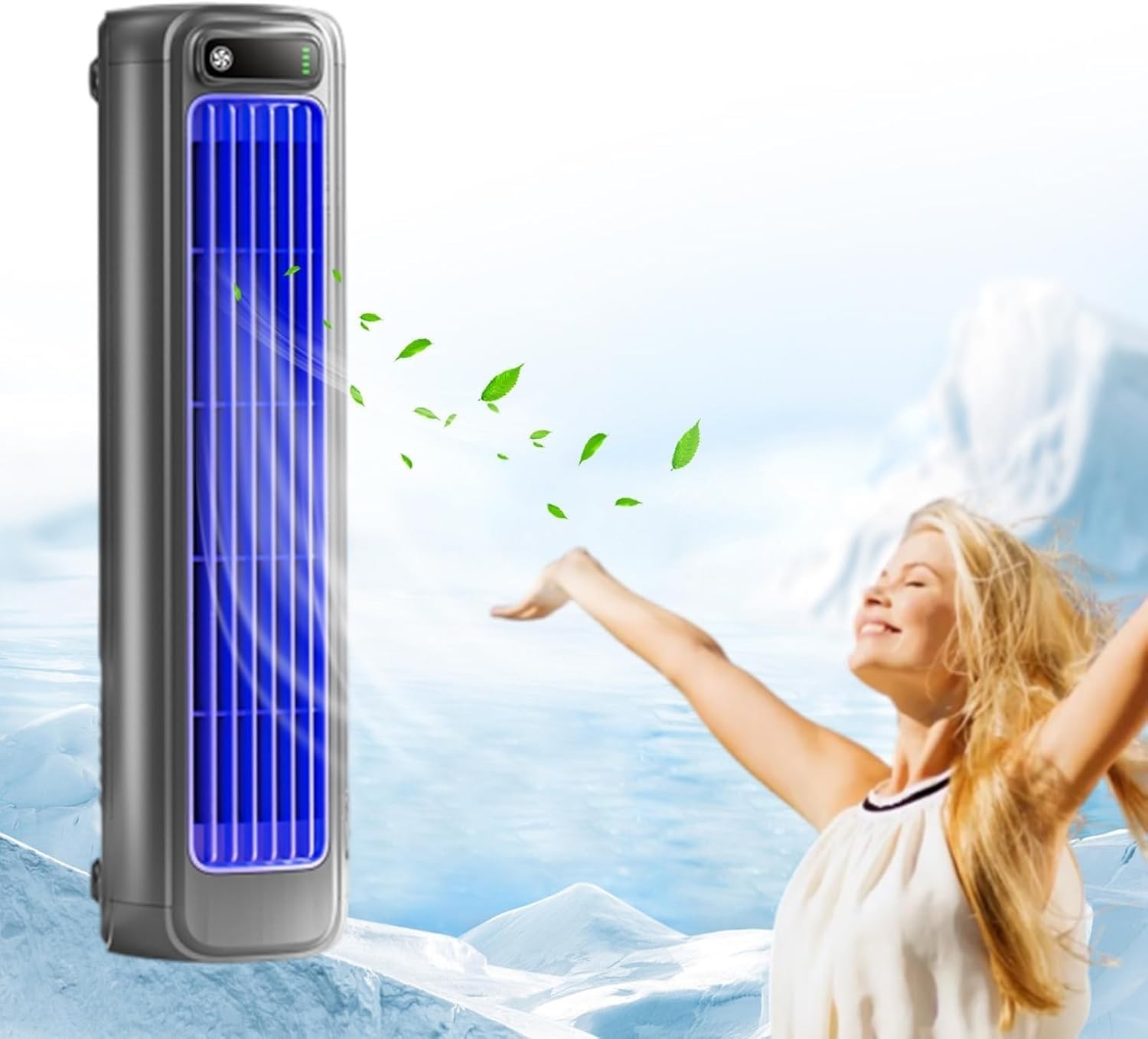 KtEli Portable Air Conditioners Cooling Fan，Air Conditioner, Silent Portable Bladeless Fan, 3 Wind Speeds, Screen Power Display, Ultra Long Battery Life, For Bedroom, Kitchen (Rechargeable)(Gray)