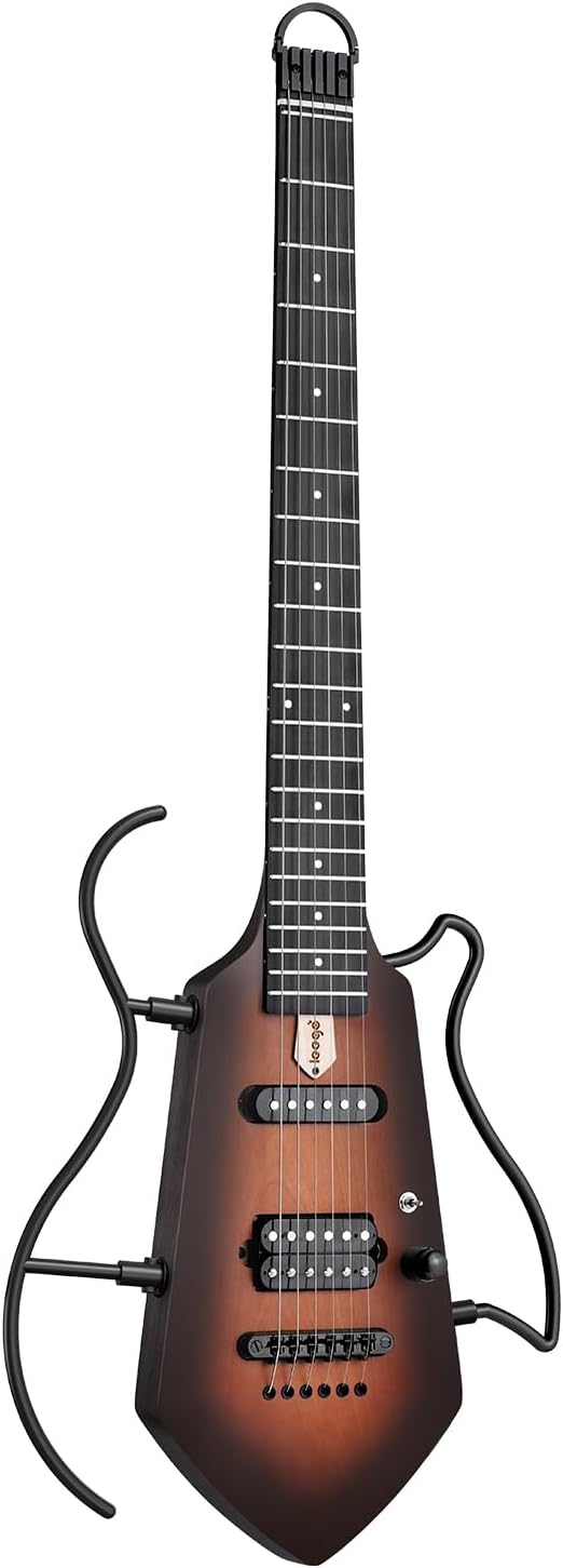 Mini Travel Electric Guitar, Small Lightweight Headless Guitar for Practice, Portable Compact Solid Body Easy Assemble Stands with Gig Bag, Sunburst