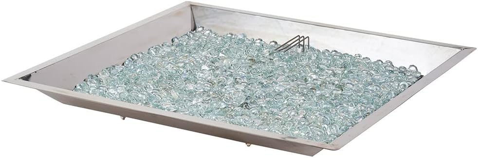 The Outdoor Greatroom Company Propane Gas Burner - Square Crystal Fire Plus Stainless Steel Gas Burner - Stainless Steel Pan with Natural Gas Fire Pit Insert - 24 x 24 inch