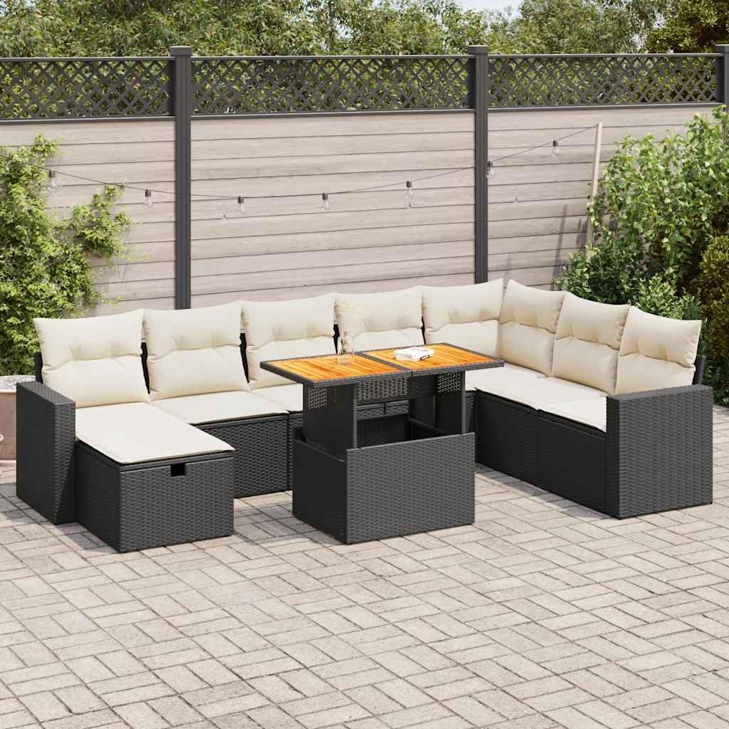 Garden Sofa Set Brown Poly Rattan, Large 9-Person Outdoor Patio Furniture with Adjustable Feet, Weather-Resistant Modular Design for Balcony