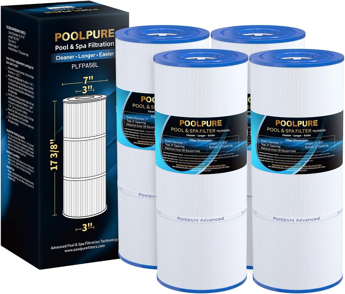 POOLPURE Pool Filter Replaces PA56L, PA56L-PAK4, Unicel C-7456, Hayward CX481-XRE, CX481-XRE, SwimClear C2030, 4 PACK