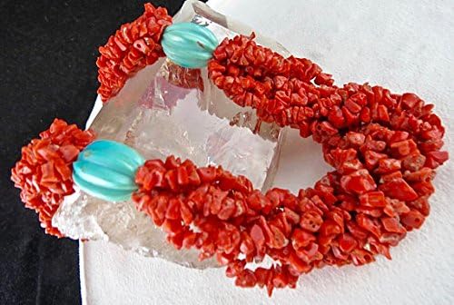 Natural Red CORAL Blue TURQUOISE Beads NECKLACE 21 INCHES 6 MM TO 4MM