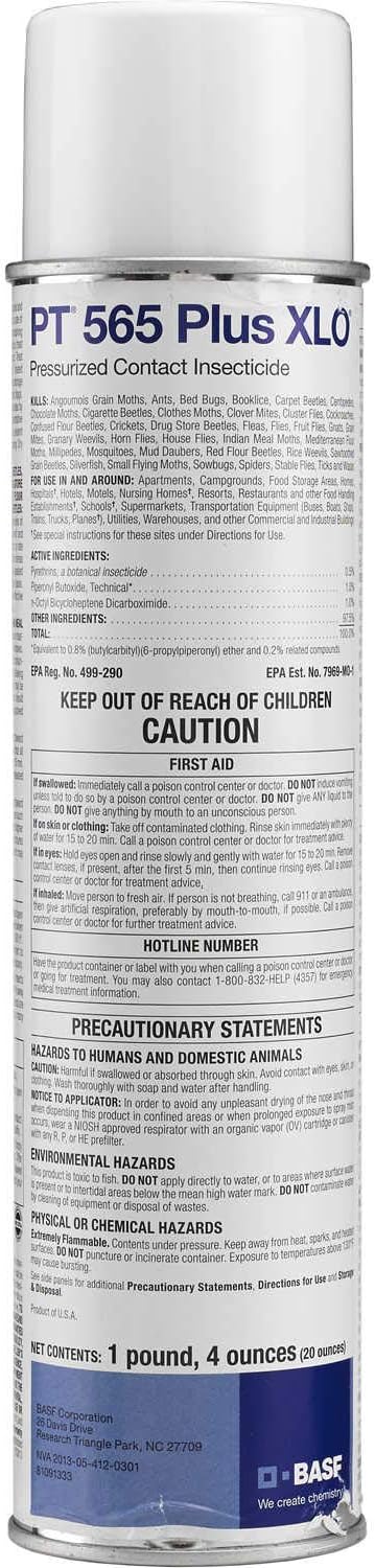 BASF PT 565 Plus XLO Pressurized Contact Insecticide - Pyrethrin Spray for Ants, Cockroaches, Spiders - 12 Can Case