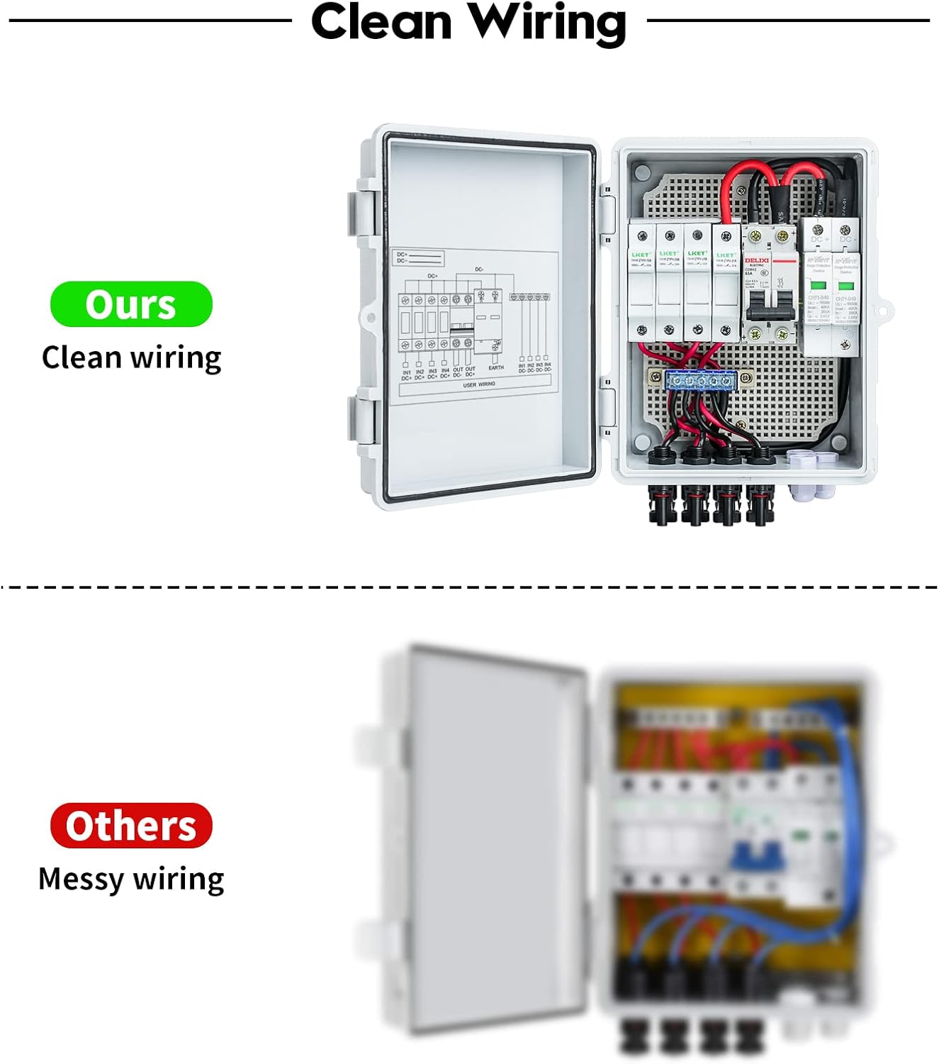 Solar Combiner Box, Briidea 4-String PV Combiner Box with 10A Circuit Breakers & Lightning Arrester, IP65 Waterproof, for On-Grid & Off-Grid Solar Panel Systems