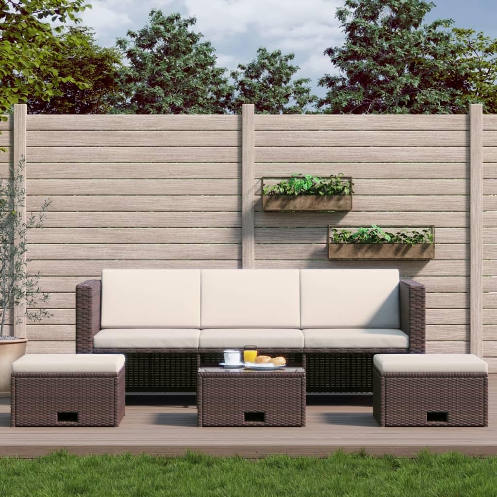 4 Piece Patio Lounge Set with Cushions Poly Rattan Brown,Rattan Outdoor Sofa Set with Storage Modern and Comfortable for Patio, Balcony, or Garden Outdoor Furniture Sets, Patio Furniture