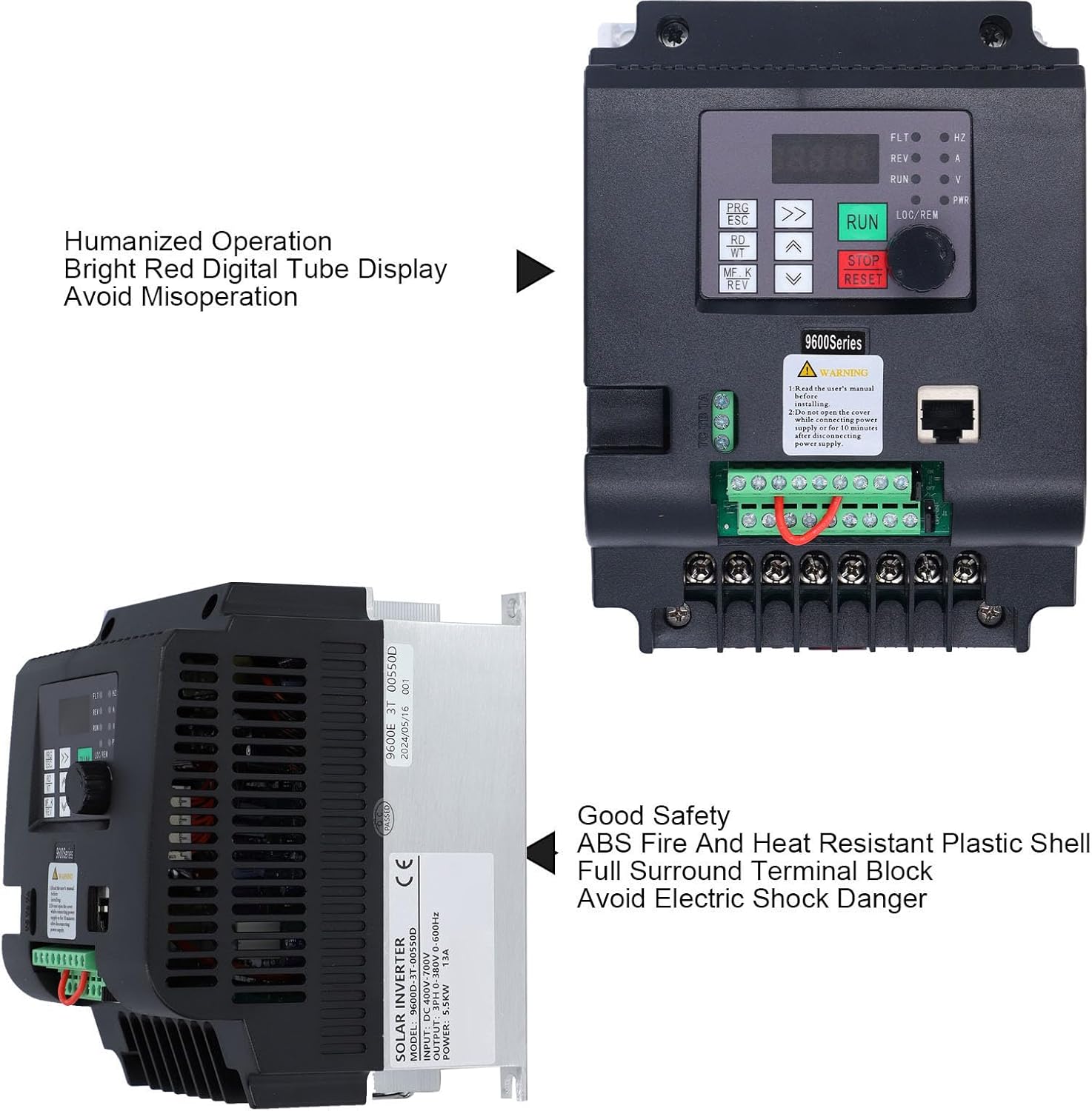 Eujgoov Enhanced Heat Dissipation Efficiency, Double Layer PCB Design, Intuitive User Interface Variable Frequency Inverter Converter Solar Photovoltaic Controller Speed Drive