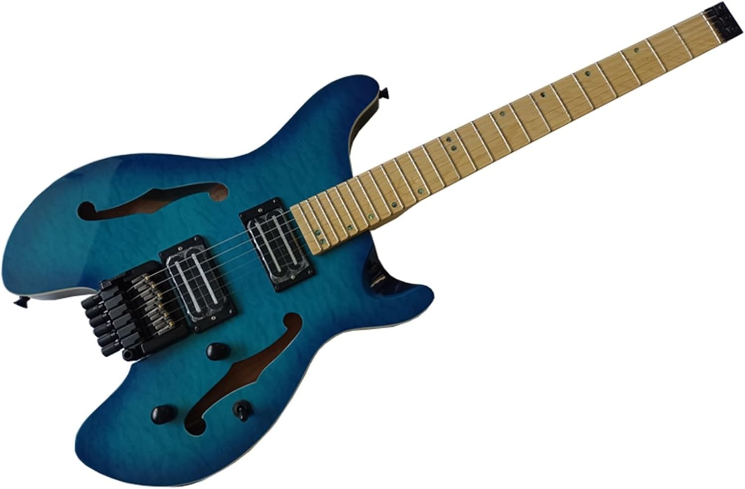 VENEKA Headless Electric Guitar Blue 6 String Headless Electric Guitar Scale Length 648mm 24 Fret Maple Fingerboard