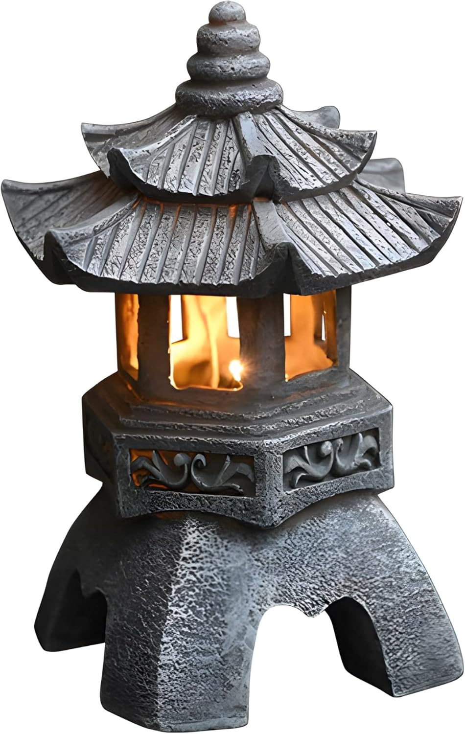 Pagoda Asian Decor Garden Statue with Solar Garden Light - Imitation Stone Pagoda Lantern Outdoor Zen Figurine, Resin (Color : Gray, Size : 5.5