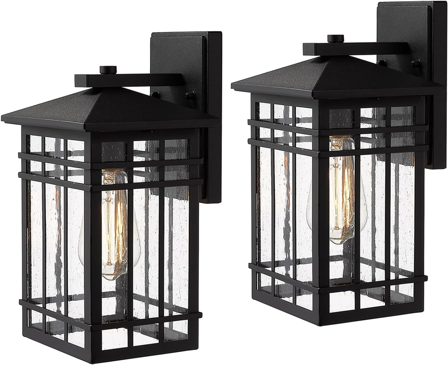 Outdoor Wall Lantern, Exterior Light Fixture, Waterproof Outdoor Wall Lighting Fixture Outside with Seeded Glass for Porch, Garage, Patio, Hallway, Entryway, 2 Pack