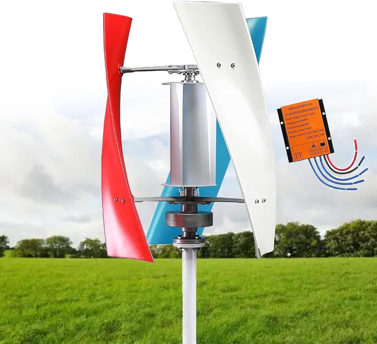 18000W Vertical Wind Turbine Generator Kit - 12V/24V/48V, 3-Blade Permanent Magnet Vertical Wind Turbine for Hybrid Wind-Solar Power Solutions (Colorful, 24V)