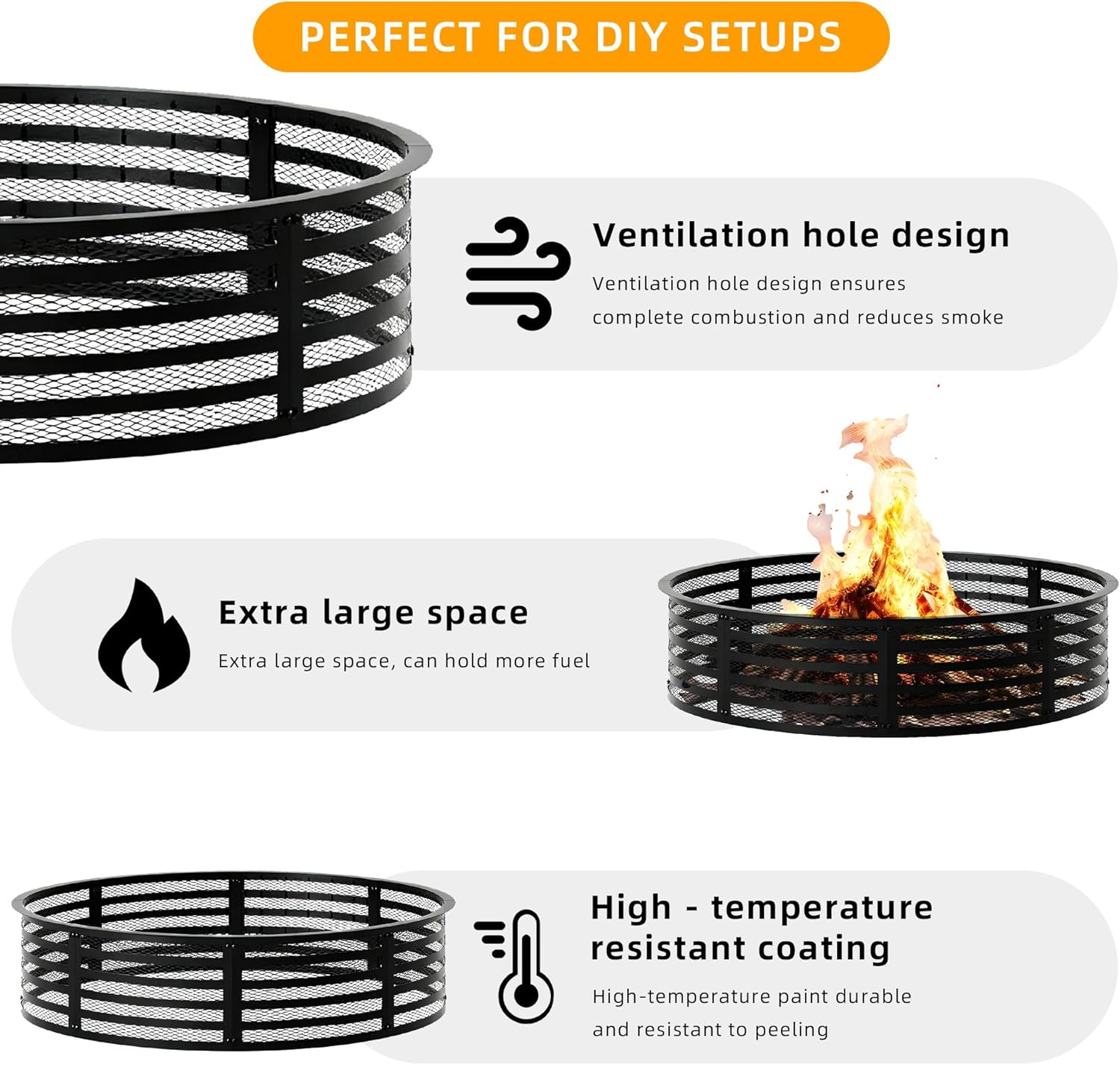 Smokeless Fire Pit Ring, 60 Inch Inner/62 Inch Outer, 11.9