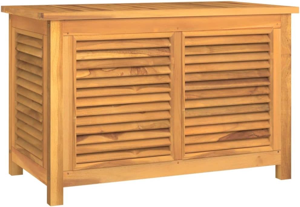 vidaXL Outdoor Patio Storage Box - Solid Teak Wood Construction - Louvre Design - Water- Lining - Easy Assembly, Indoor/Outdoor Use