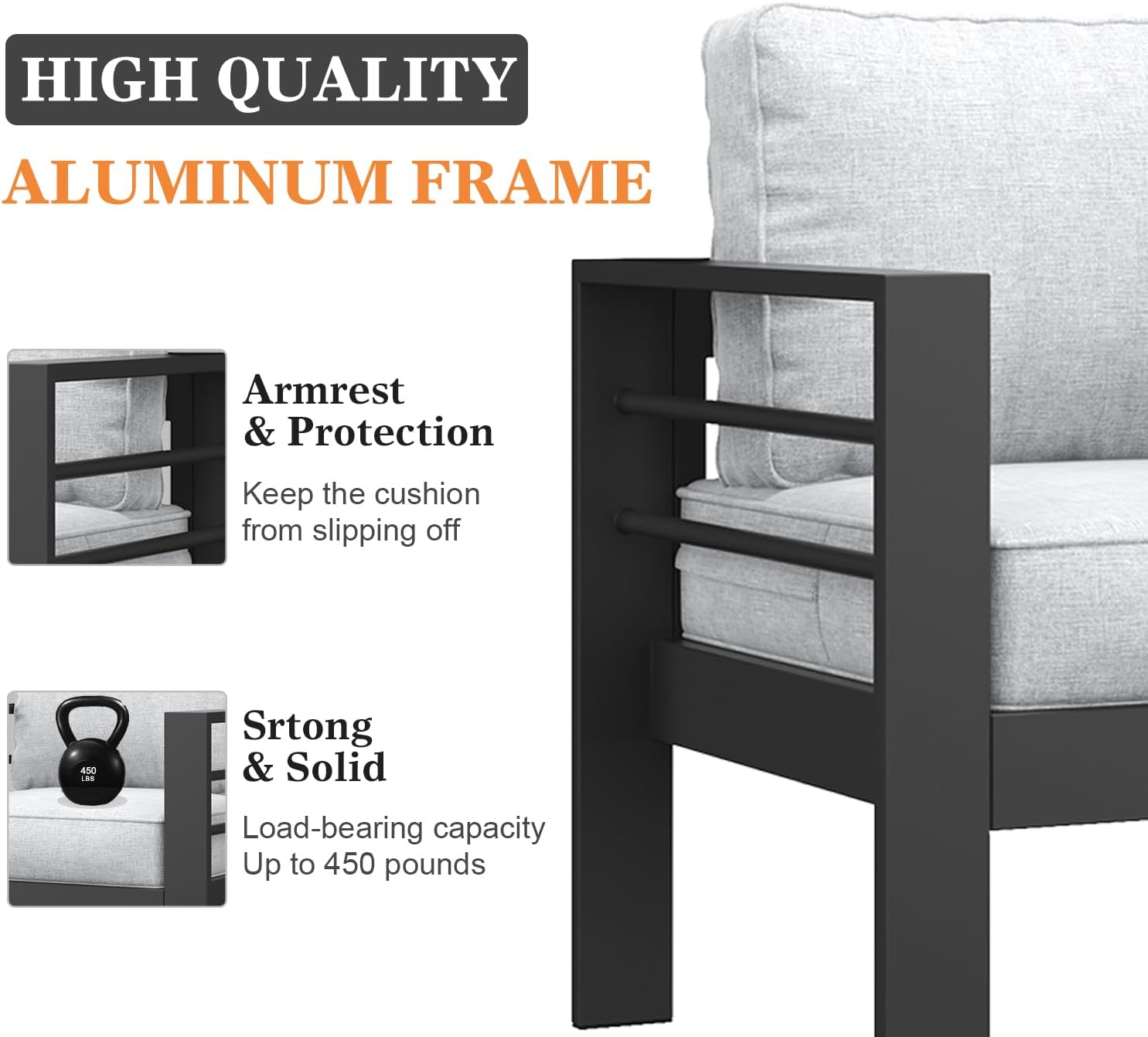 4 Pieces Modern Aluminum Patio Furniture Set with Fire Pit Table, Outdoor Conversation Sets Metal Sectional Sofa