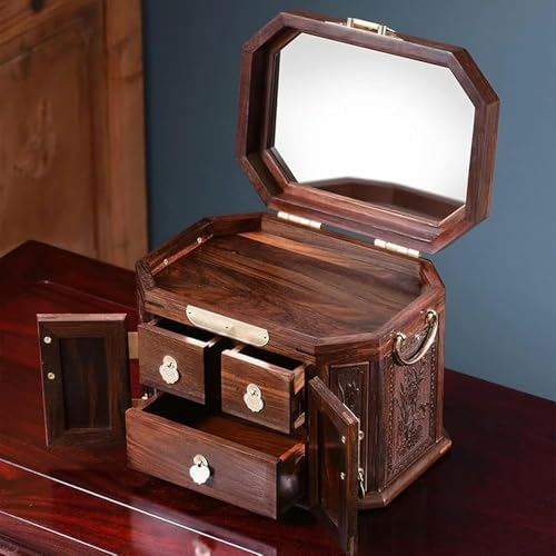 Elegant Mahogany Multi-Layer Jewelry Box - Red Rosewood Organizer for Rings, Necklaces & Accessories - Chic Wooden Storage Solution for Home Décor or Gifts