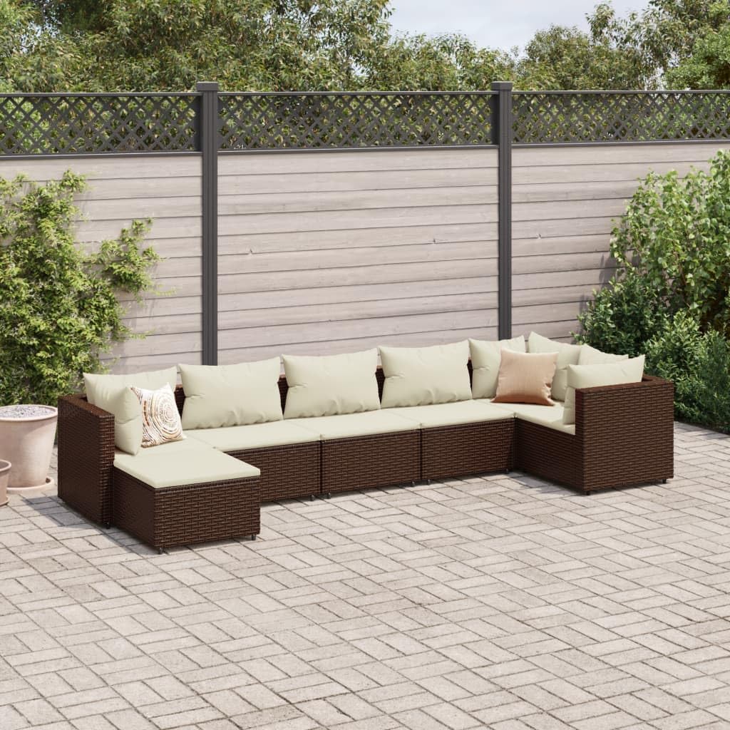 Furniture Sets 7 Piece Patio Lounge Set with Cushions Brown Poly Rattan,Corner Patio Lounge Set with Ottomans: Durable Rattan, Comfortable Cushions Garden Conversation Sets
