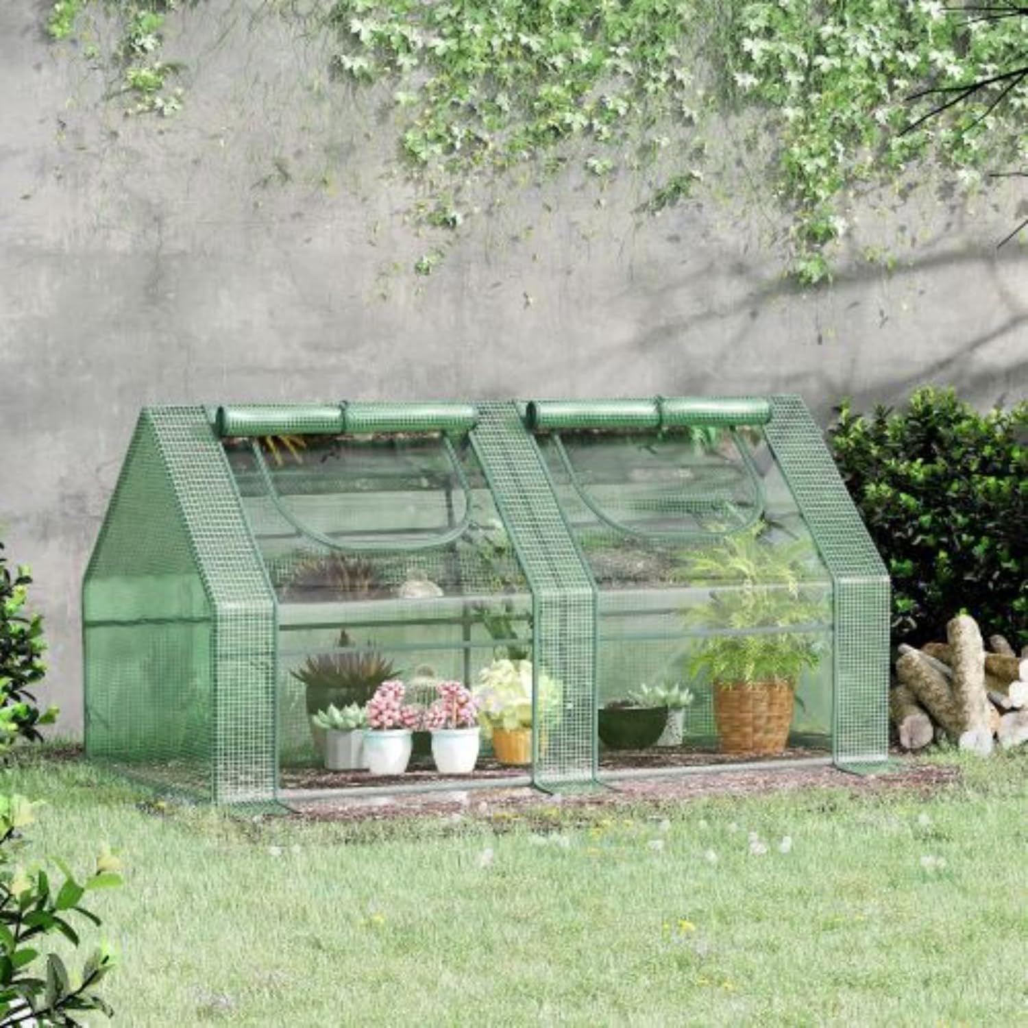 6' X 3' X 3' Portable Greenhouse, Garden Greenhouse, Growing Shed, Small Greenhouse with PE Cover, Steel Frame and 2 Roller Shutters, Suitable for Indoor and Outdoor Gardens, Greening