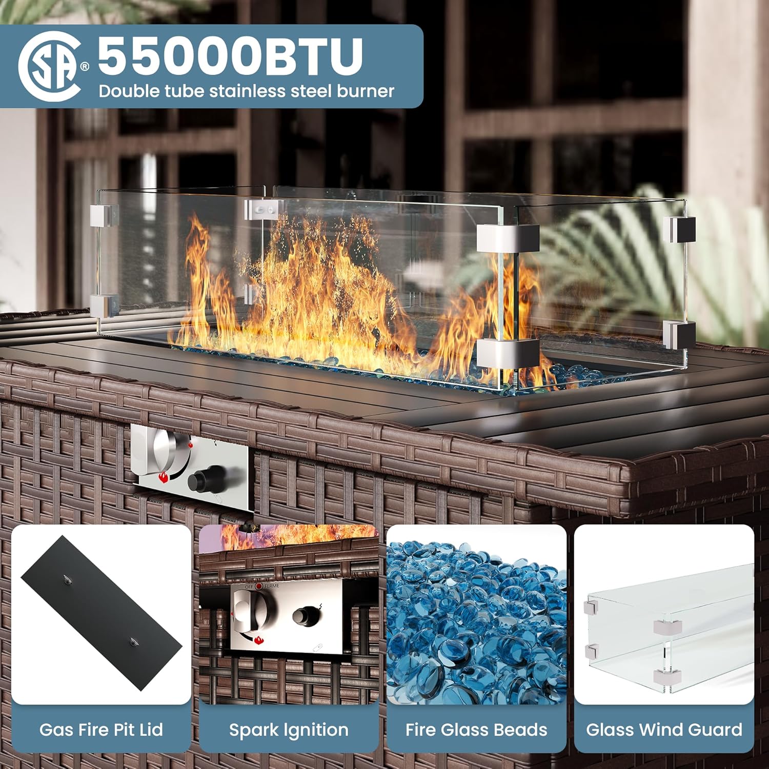 13 Piece Patio Furniture Set with Fire Pit Table, Wide Armrest Outdoor Sectional Sofa Grey Wicker Rattan Conversation Sets, 4'' Thickened Cushion Dark Grey (Include Waterproof Cover)