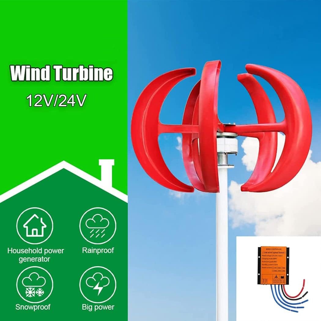 LiuSj JUnSt 8000W 12V-220V Vertical Red Wind Turbines Generator Kit, 5 Blades with Controller Lantern Wind Turbines Generator Low Noise for Home Camping