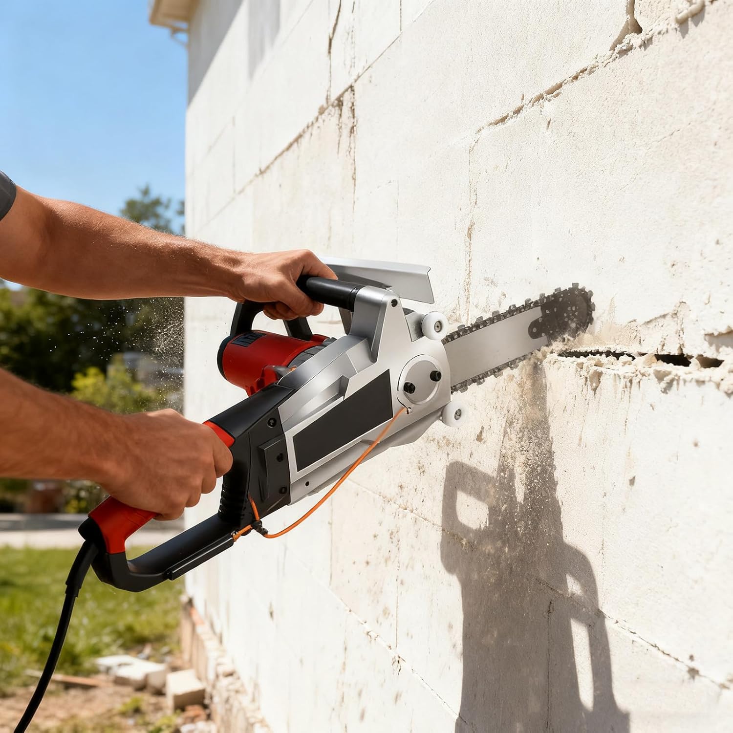 Concrete Saw, Concrete Electric Chain Saw, 9000W High-Power Wall Cutting Machine, Electric Wet Cutting Machine with Water Fed Dust Suppression, for Cutting Concrete, Steel Bars, Marble 350mm