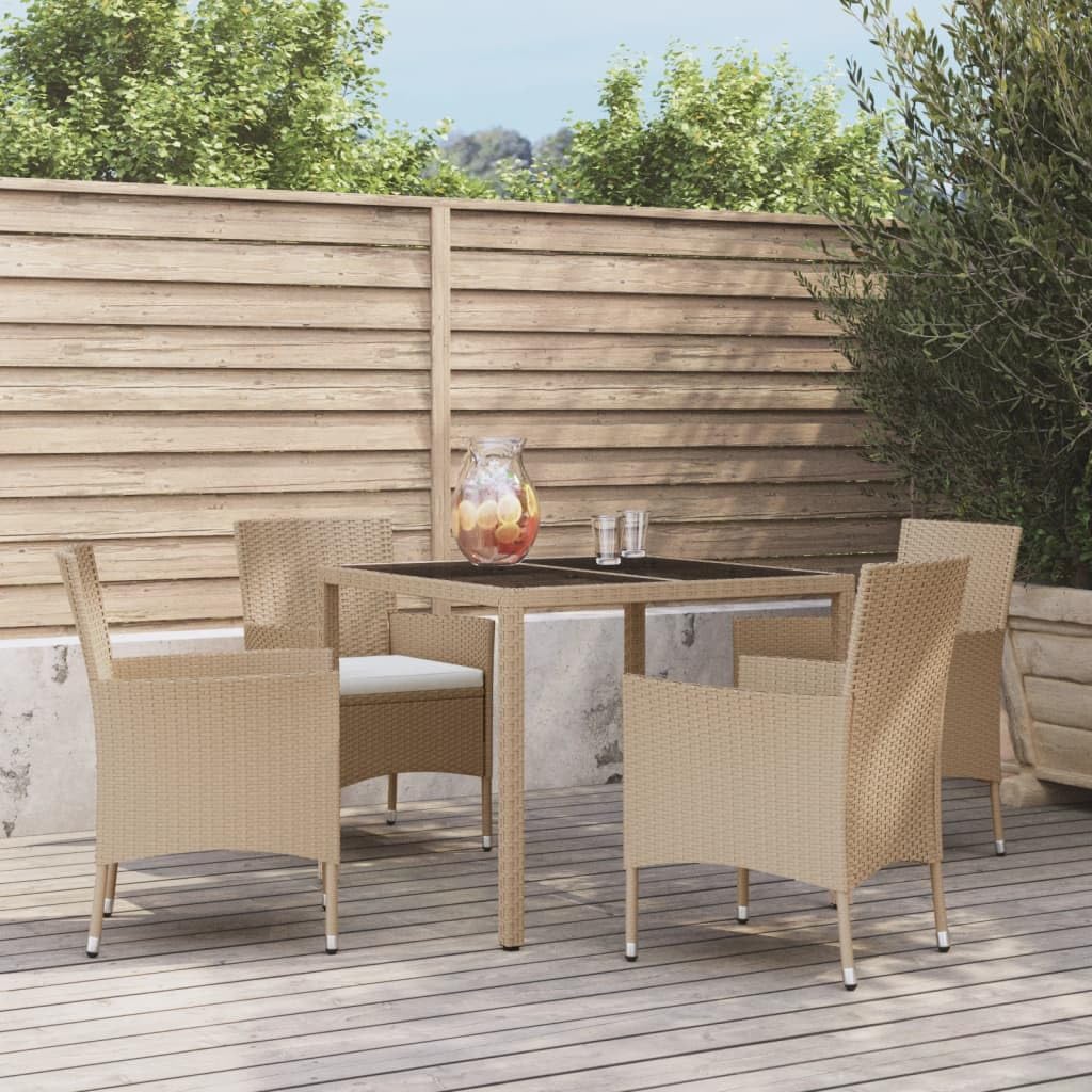 5 Piece Patio Dining Set with Cushions Beige Poly Rattan,Elegant Patio Dining Set for Comfortable Outdoor Gatherings Furniture Sets for Patio, Lawn & Garden