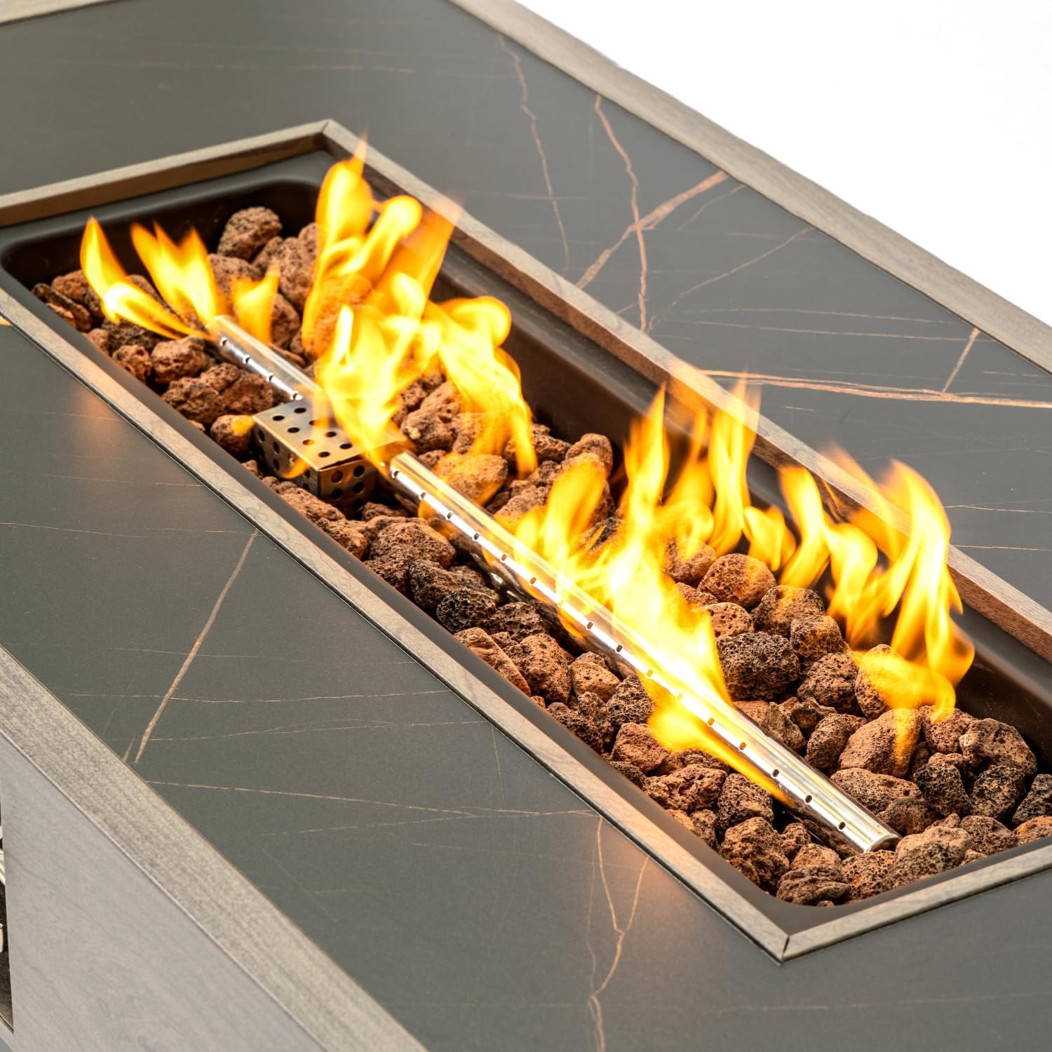 Geelife 42-Inch Iron Fire Pit Table with Wood Finish