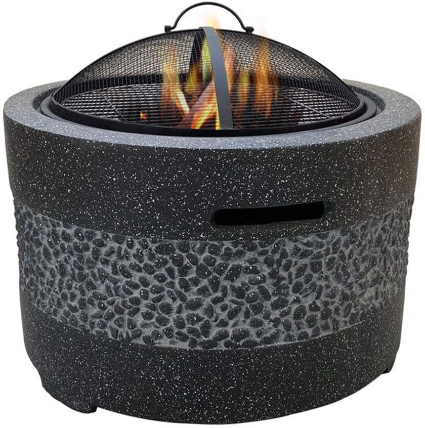 Fire Pit with BBQ Grill Shelf, Firepit Garden Patio Heater/BBQ/Ice Pit Fashionable and Artistic Magnesium Oxide Base Used for Outdoor Garden Barbecue Camping