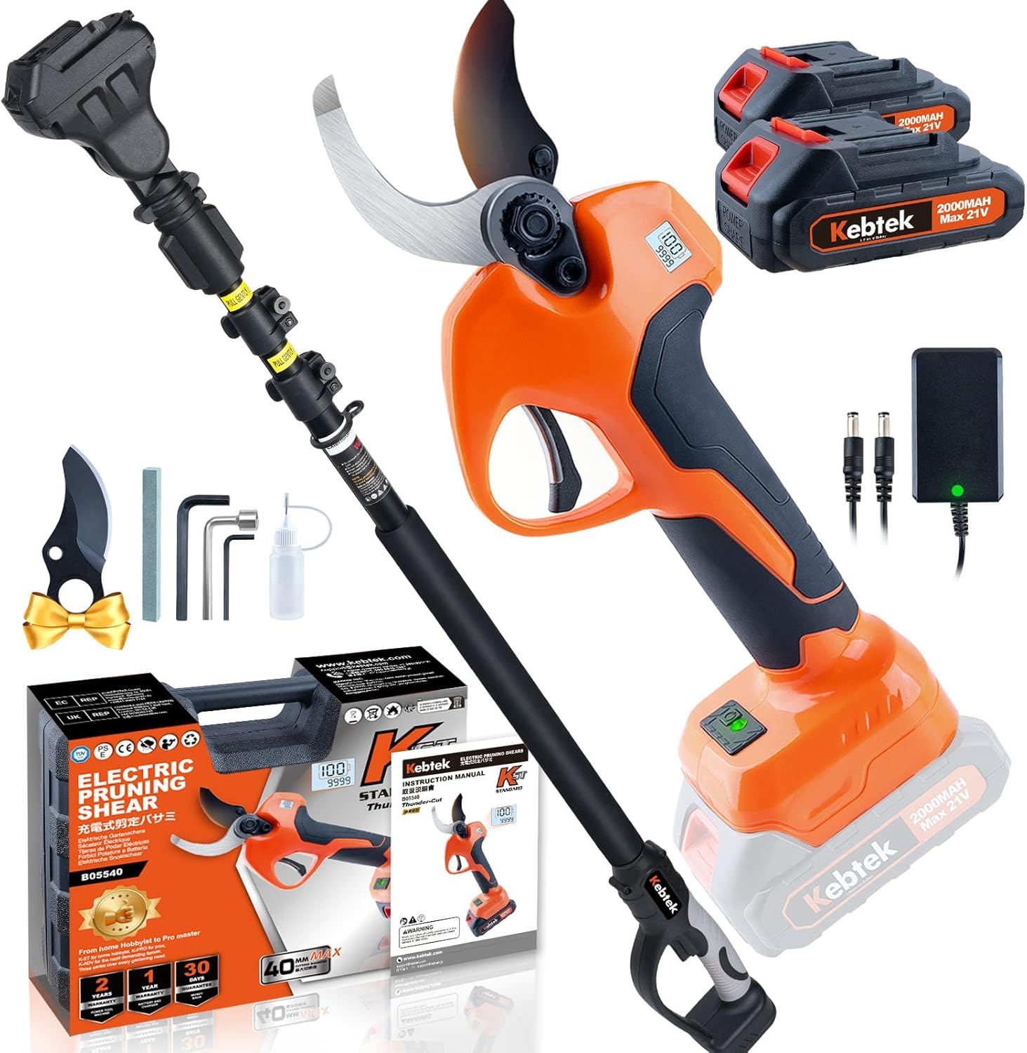 Kebtek Cordless Electric Pole Pruning Shears, 2-in-1 Handheld & Telescopic Tree Trimmer with 8.2FT Telescopic Extension Pole 1.6