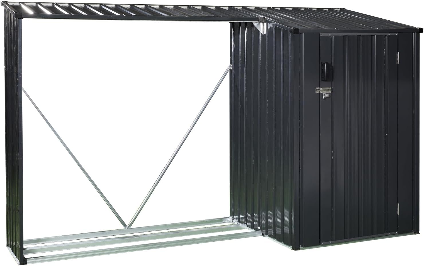 GJF Outdoor Steel Firewood Rack and Metal Storage Shed, Two-in-One Heavy Duty Black Metal Wood Holder for Efficient Firewood Storage and Protection, Ideal for Patio, Yard, Garden, and Outdoor Use