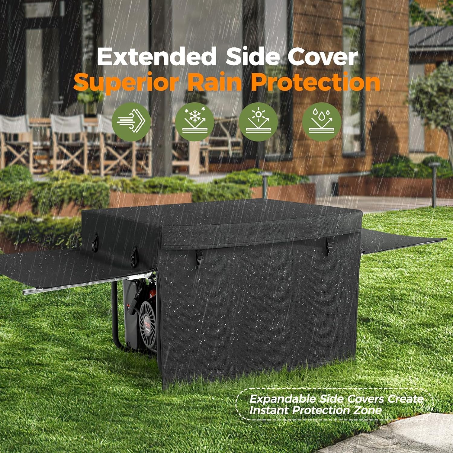 All-Weather Generator Covers for Outside: Generator Covers While Running with Waterproof Expandable Sides and Steel Frame, Fits 4000-13000W Portable Generators, Black