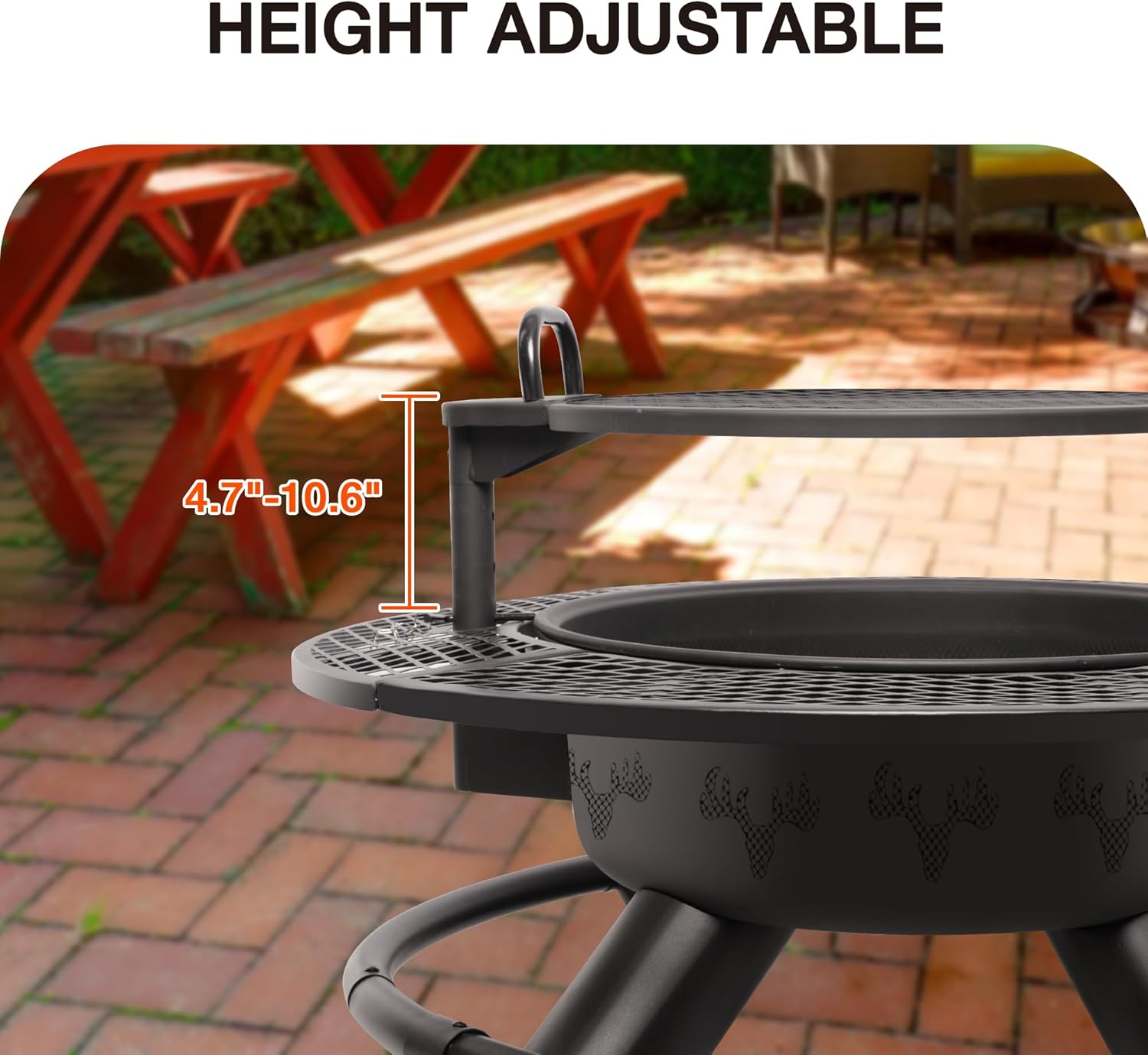 Bestier 47 inch Outdoor Fire Pit with Grill, Wood Burning Firepit,for Family Camping, Backyard, Bonfire Patio Picnic BBQ - Deer Head Style