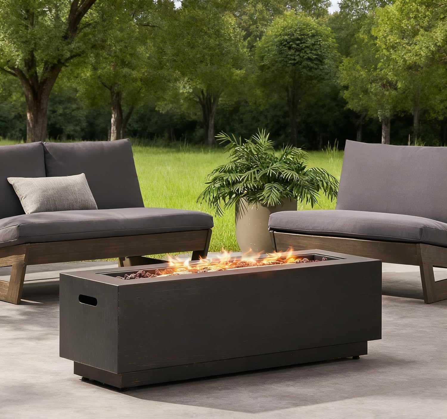 Propane Fire Pit Table, 40 Inch Rectangular 50,000 BTU Outdoor & Indoor, Only Table (Not Included Propane & Cover), Portable Iron Gas Fire Pits for Patio Backyard Garden, No Assembly - Dark Grey