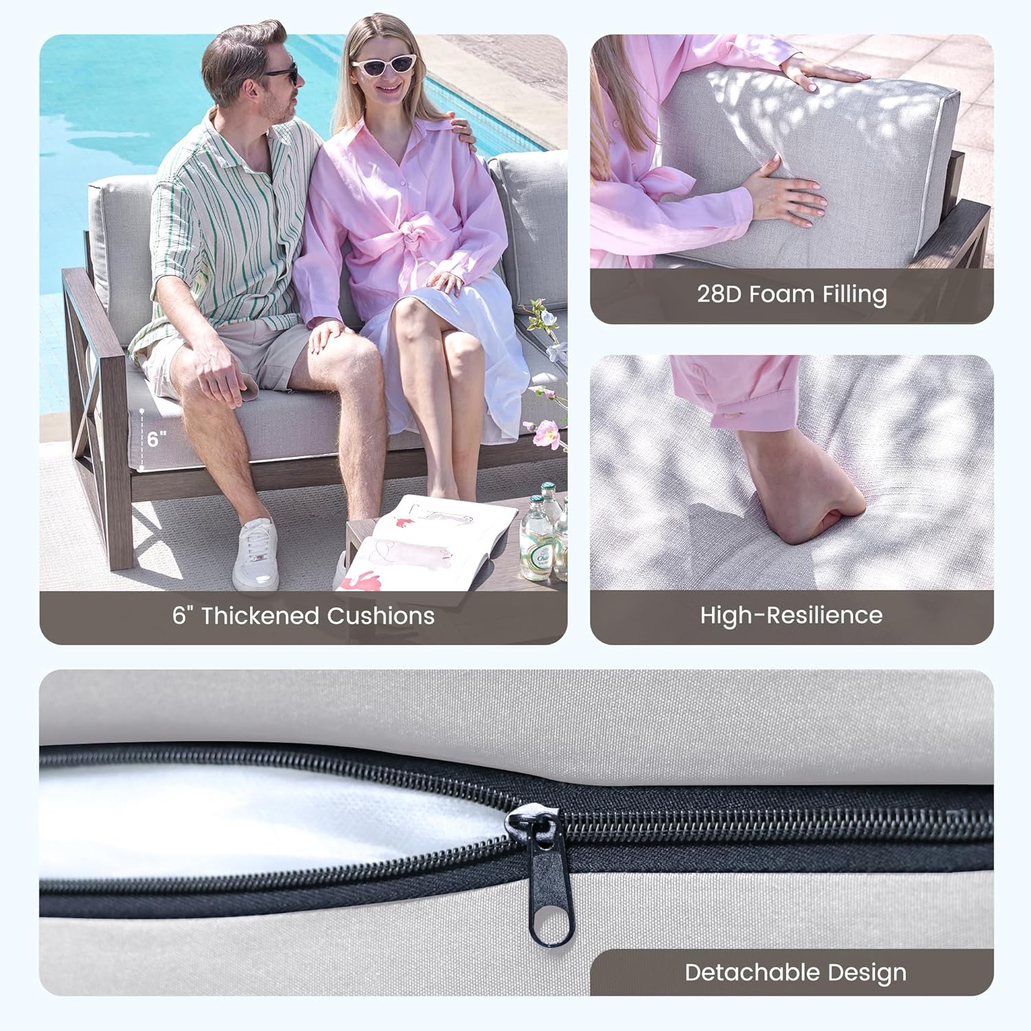 UDPATIO 5 Piece Aluminum Patio Furniture Set with Fire Pit Table, Faux Wood Patio Conversation Set with 6