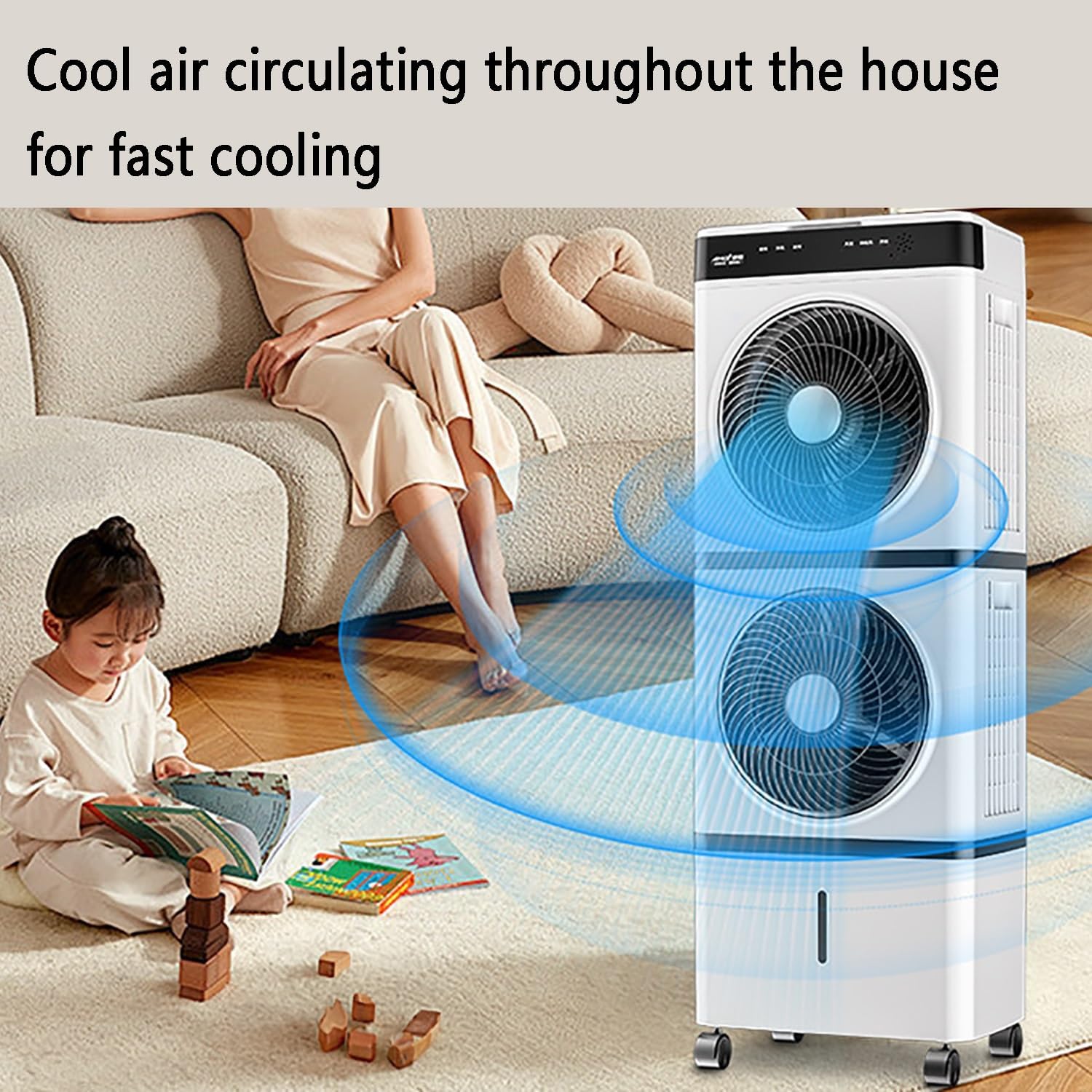 Evaporative Air Cooler/Portable Air Conditioners, Swamp Cooler for Bedroom Home Office; Oscillation Cooling Fan with 3 Speeds, 12H Timer, Remote Control(126cm(49.6in))