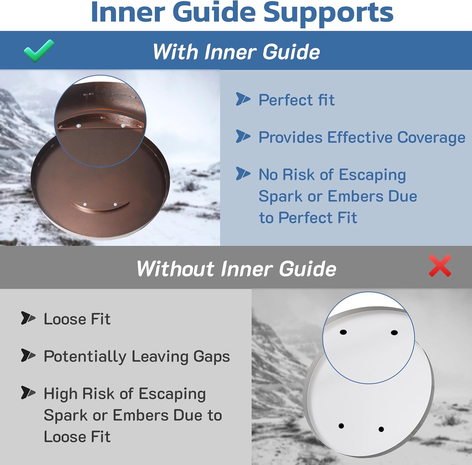 25.5” firepit lid round for inside up to 23” gas fire pit lid for Outdoor Fireplace Cover Lid Steel fire pit metal cover W/ Wooden Handle & Bronze Coated Snuffer Lid for Round Patio Fire Pit Ring