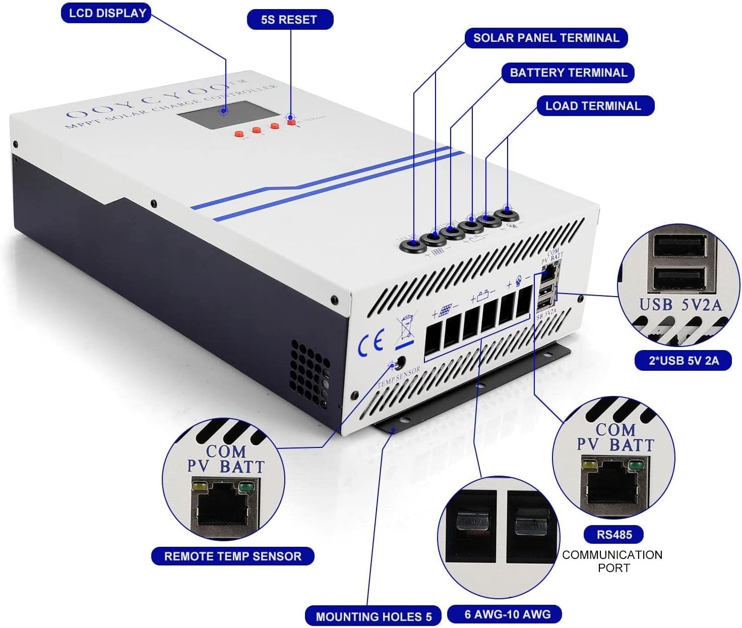 100 Amp MPPT Solar Charge Controller 48V 36V 24V 12V Auto,PV 150V Max Input Solar Panel , 100A Solar Panel Regulator Max Input Power 5000W, for AGM Sealed Gel Flooded Lithium Battery
