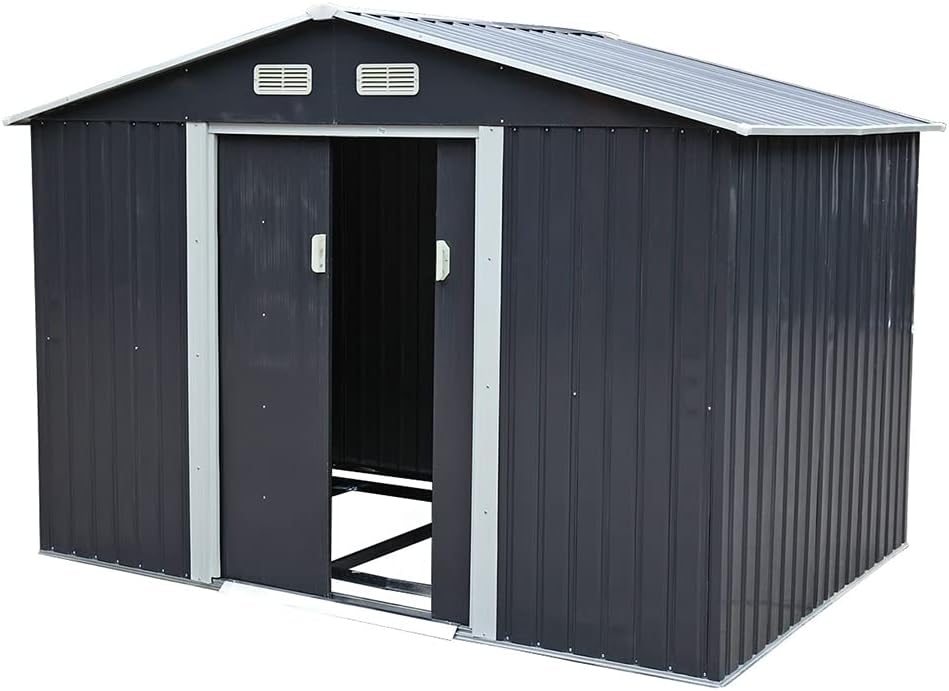 6.3 * 9.1Ft Metal Shed for Utility Storage, Bike Placement/Outdoor Litter Box/Firewood Storage/Pet Bed
