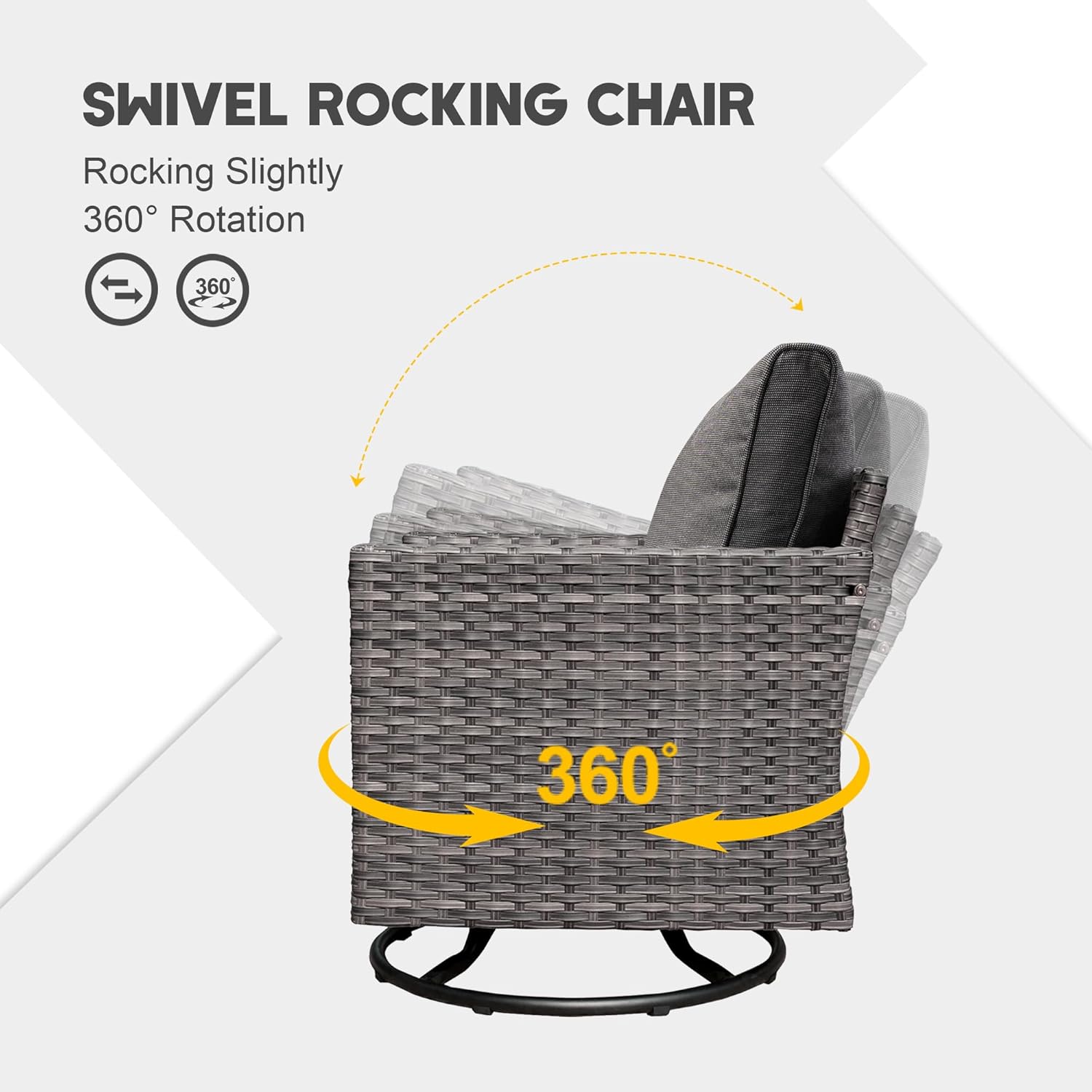 HOOOWOOO Patio Outdoor Conversation Set with Fire Pit Table,7 Pieces Outside Furniture Sofa Set with PE Wicker Swivel Rocking Chairs,Gas Fire Pit Table,Side Table and Ottomans,Black