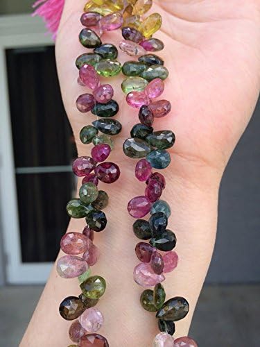 13 inch natural beads strand of 5x7-6x9mm faceted pear multi tourmaline gemstone beads for DIY jewelry - necklace, bracelet, earring, ring.